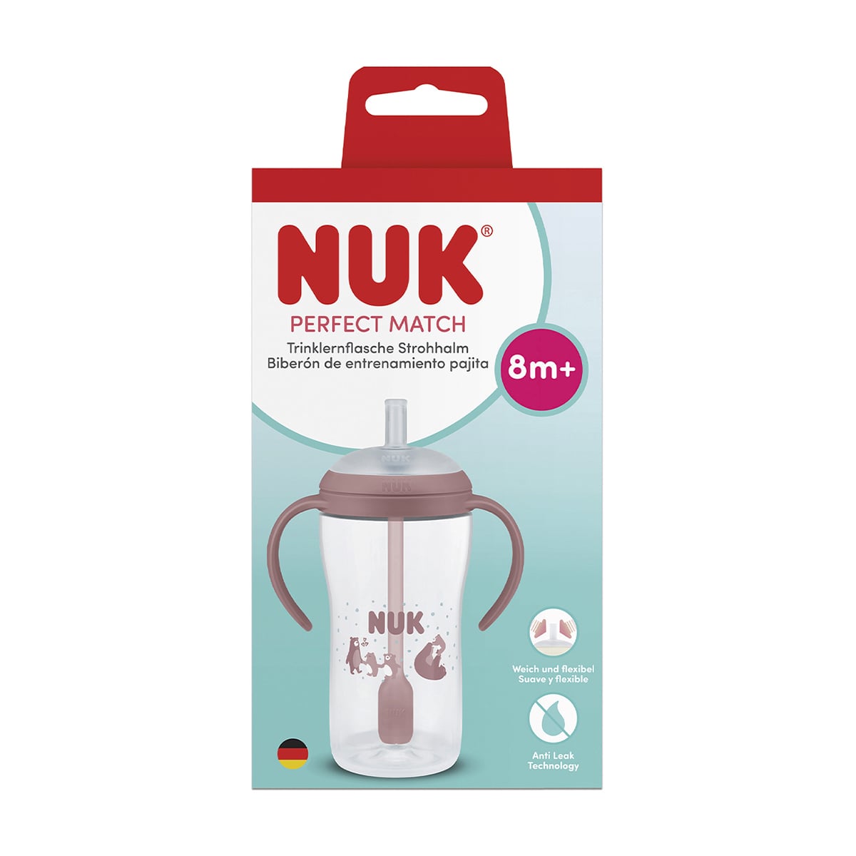 Поїльник NUK Perfect Match Learner Straw Cup Ведмідь, з силіконовою трубочкою, від 8 місяців, 260 мл (3954240)
